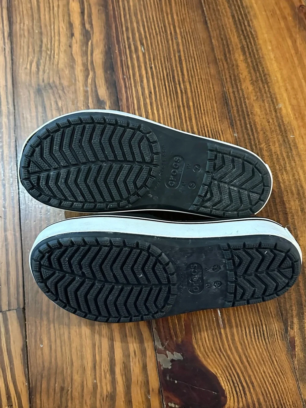 CROCS Women’s Black Slide Platforms with White Trim